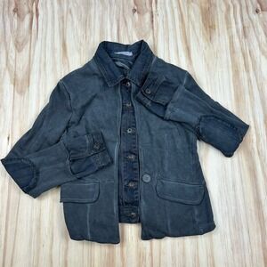 Bacci Women's Black Denim Jacket L Fitted Button Front Pockets Stretch Italian